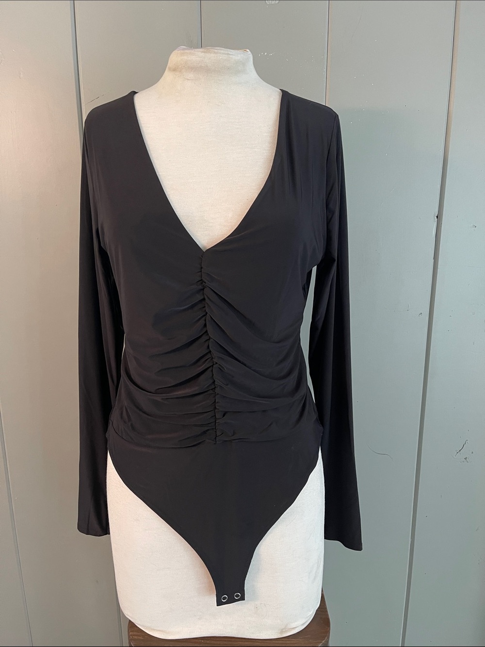 NWT Forever 21 Bodysuit Thong Back Club Corporate Goth Minimalist Baddie Layers
